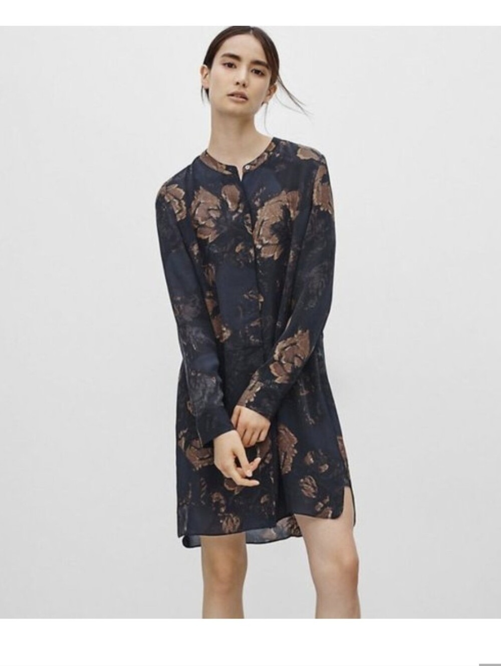 Wilfred Black Long Sleeve Floral Tunic Dress with Brown Print - Picture 11 of 11